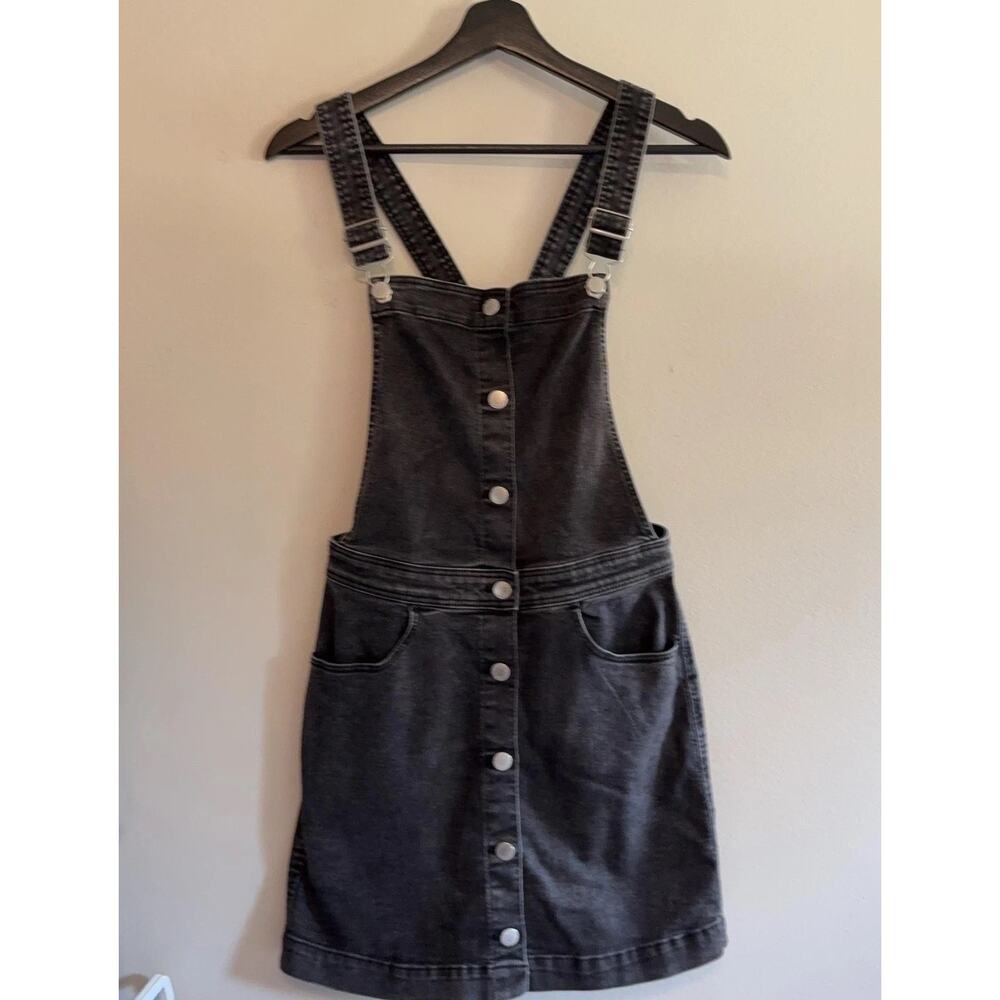 H&M Overall Dress Girls 14-15 Years Black Denim Button Front Pinafore Short